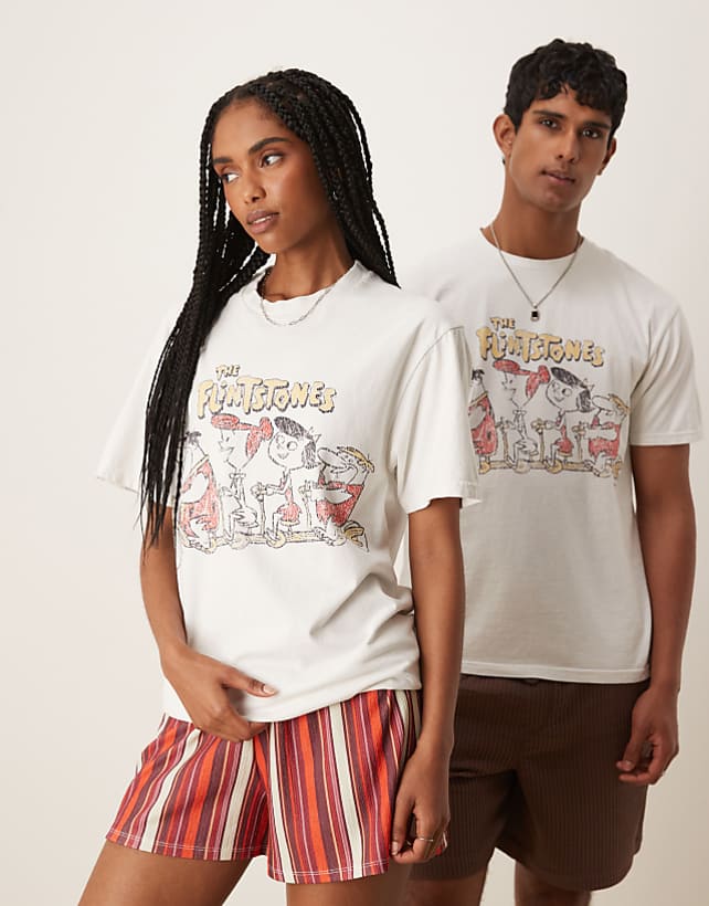 asos ASOS DESIGN unisex oversized t-shirt with The Flintstones print in white