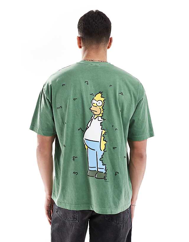 Asos ASOS DESIGN Unisex Oversized T-shirt With The Simpsons Homer Hedge Print In Washed Green