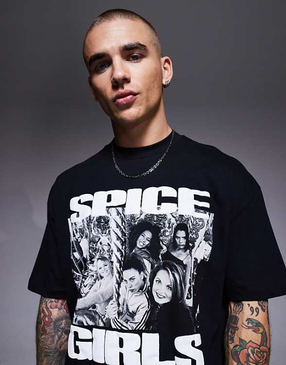 Asos ASOS DESIGN Unisex Oversized T-shirt With The Spice Girls Prints In Black