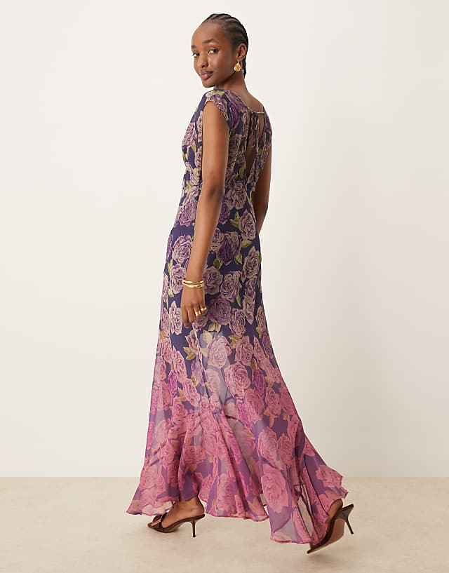 Asos ASOS DESIGN V-neck Floral Ombre Print Maxi Dress