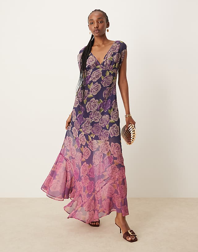 Asos ASOS DESIGN V-neck Floral Ombre Print Maxi Dress