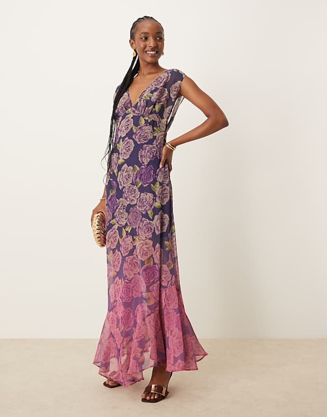 asos ASOS DESIGN v-neck floral ombre print maxi dress