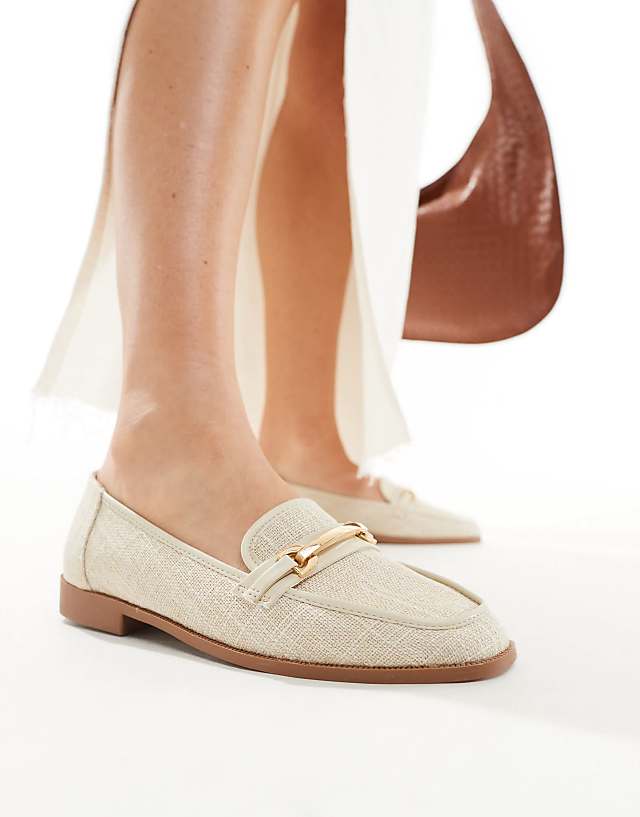 asos ASOS DESIGN Verity loafer flat shoes with trim in natural fabrication