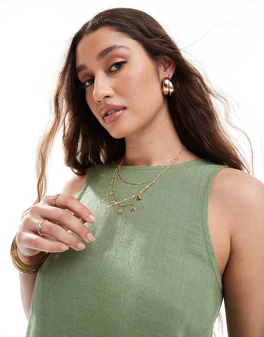 Asos ASOS DESIGN Vest With Scoop Back In Linen Blend In Khaki