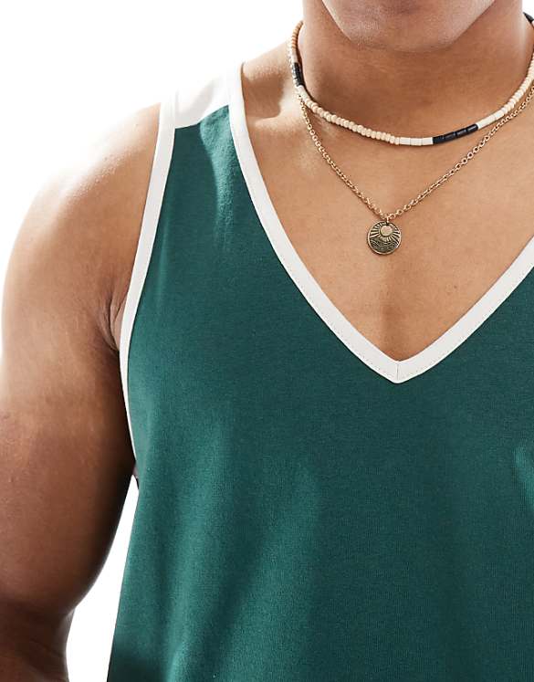 Asos ASOS DESIGN Vest With White Contrast Binding In Green