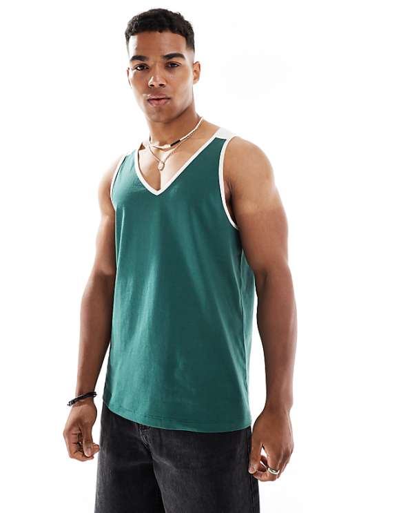 asos ASOS DESIGN vest with white contrast binding in green