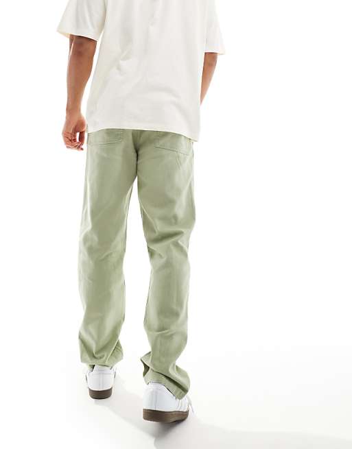Asos ASOS DESIGN Vintage Straight Washed Linen Chino In Washed Sage Green