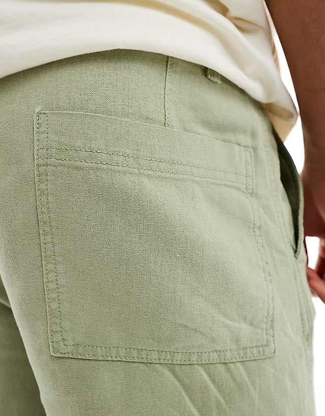 Asos ASOS DESIGN Vintage Straight Washed Linen Chino In Washed Sage Green