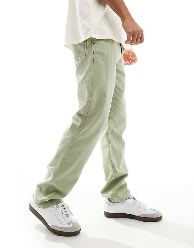 Asos ASOS DESIGN Vintage Straight Washed Linen Chino In Washed Sage Green
