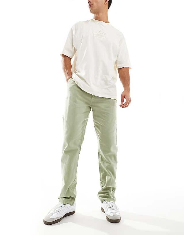asos ASOS DESIGN vintage straight washed linen chino in washed sage green