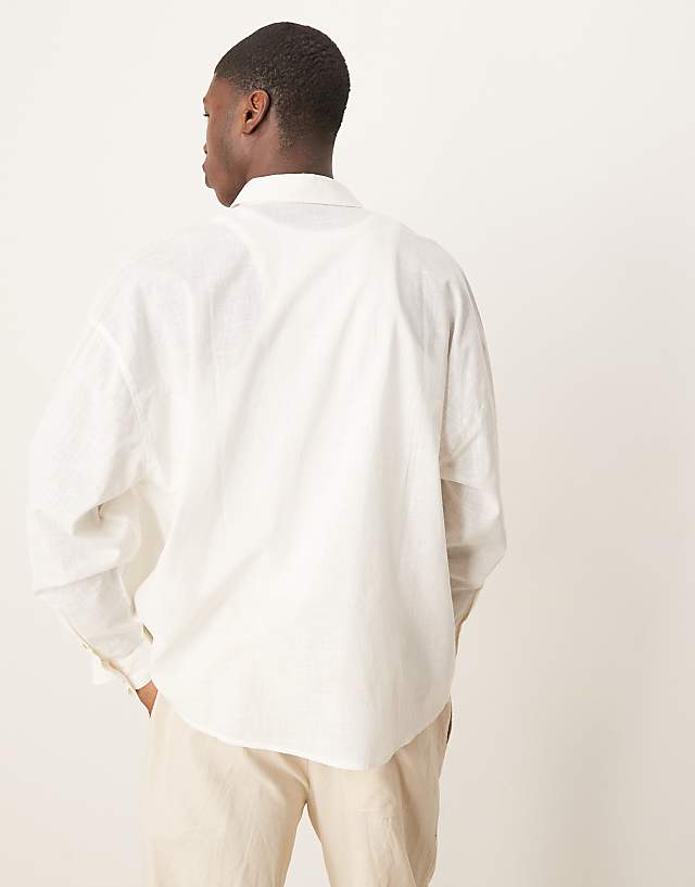 Asos ASOS DESIGN Volume Oversized Linen Look Shirt In Stone