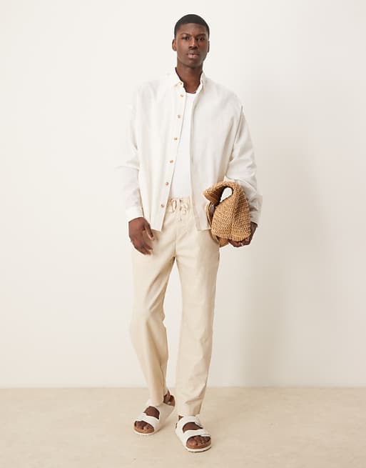 Asos ASOS DESIGN Volume Oversized Linen Look Shirt In Stone