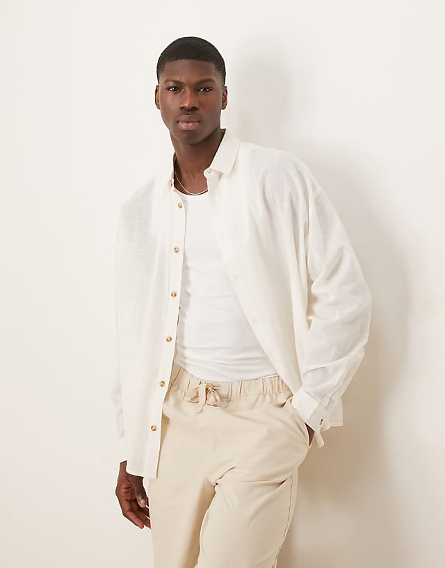 asos ASOS DESIGN volume oversized linen look shirt in stone