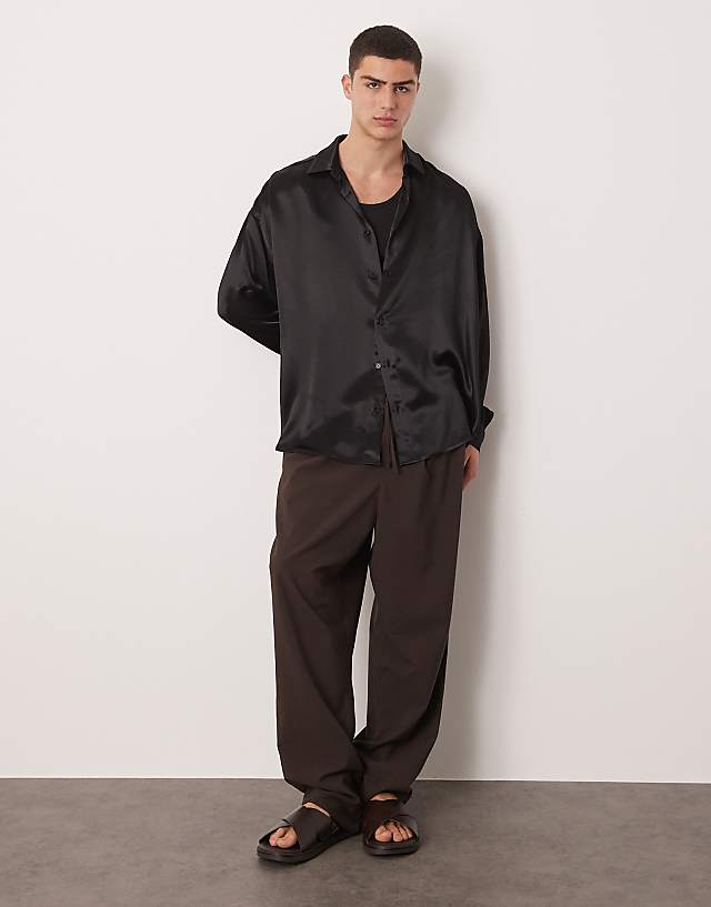 Asos ASOS DESIGN Volume Oversized Satin Shirt In Black