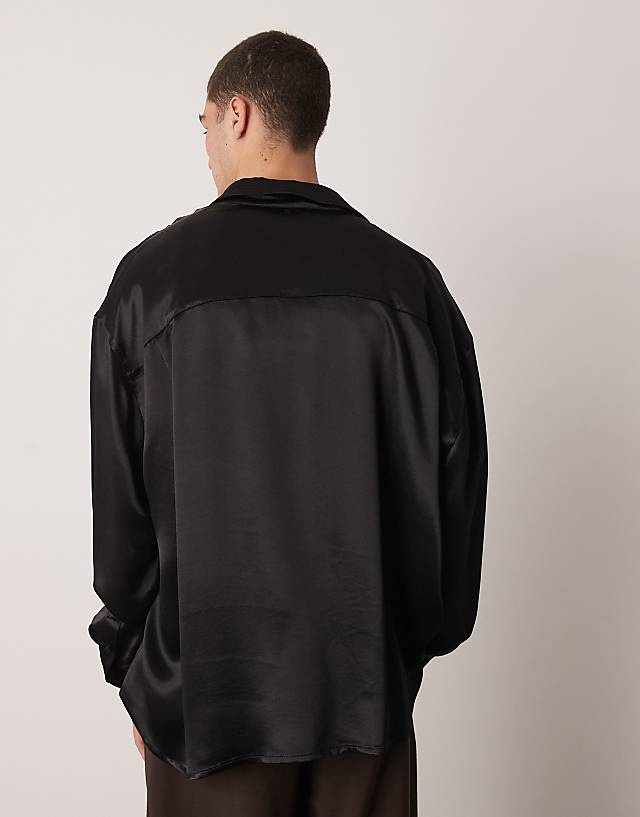 Asos ASOS DESIGN Volume Oversized Satin Shirt In Black