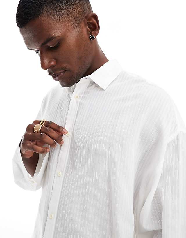 Asos ASOS DESIGN Volume Oversized Shirt In White Stripe Jacquard