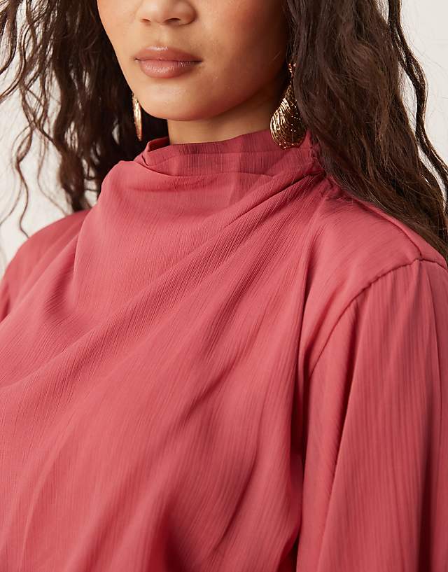 Asos ASOS DESIGN Volume Sleeve Maxi Dress With Ruched Skirt In Deep Rose