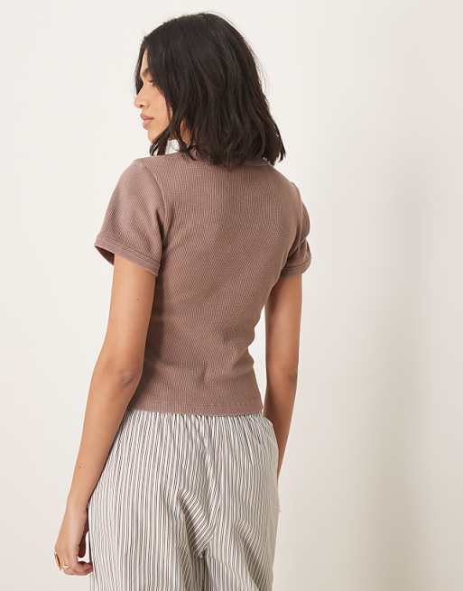 Asos ASOS DESIGN Waffle Baby Tee In Washed Chocolate
