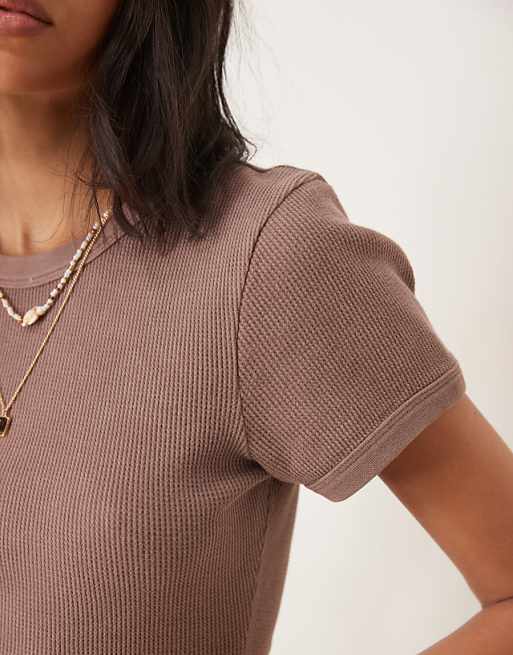 Asos ASOS DESIGN Waffle Baby Tee In Washed Chocolate