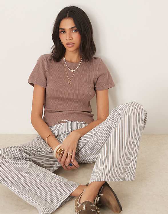 asos ASOS DESIGN waffle baby tee in washed chocolate