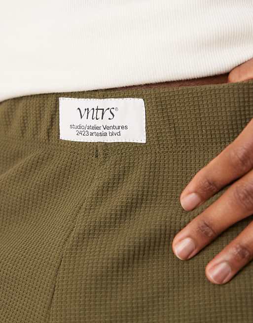 Asos ASOS DESIGN Waffle Lounge Shorts With Woven Patch In Khaki