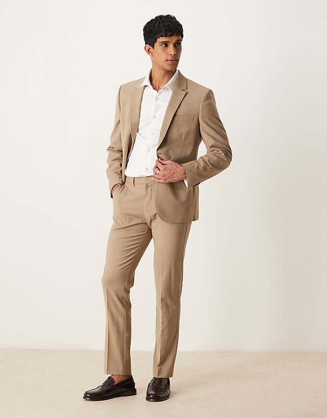 asos ASOS DESIGN washable slim suit with wool in beige