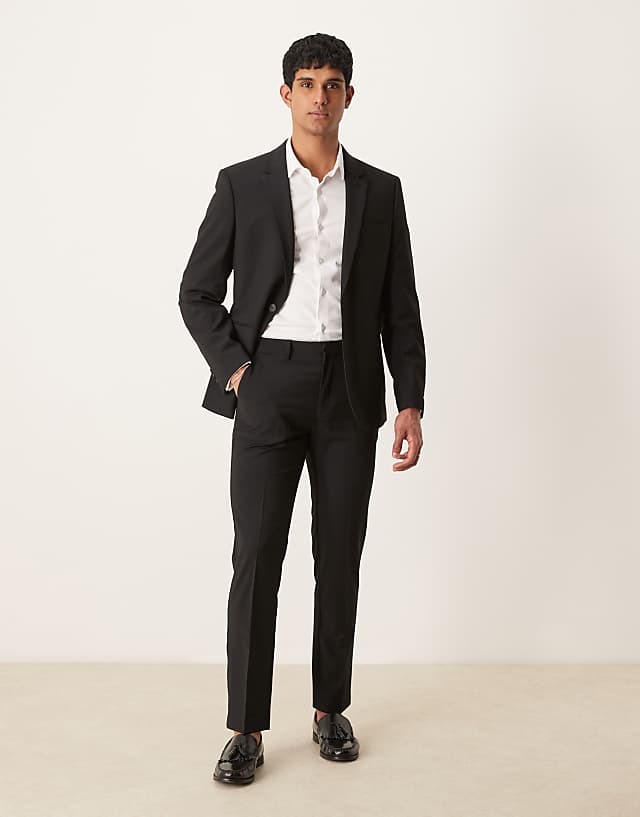 asos ASOS DESIGN washable slim suit with wool in black