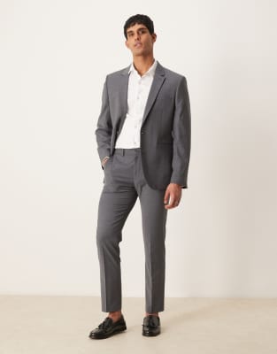 Asos ASOS DESIGN Washable Slim Suit With Wool In Charcoal
