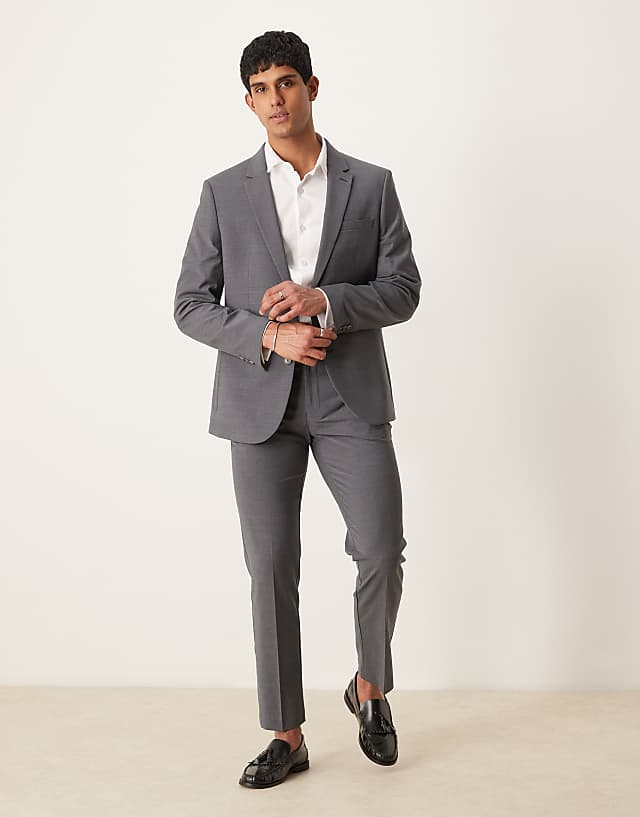 asos ASOS DESIGN washable slim suit with wool in charcoal
