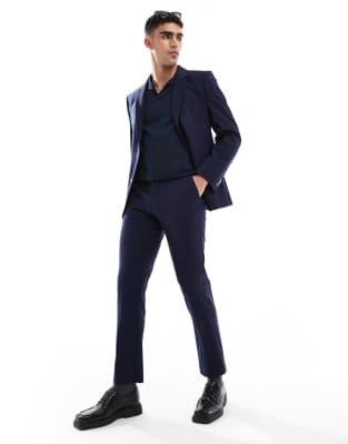 Asos ASOS DESIGN Washable Slim Suit With Worsted Wool In Navy