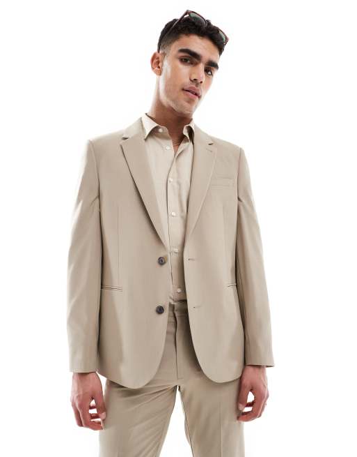 Asos ASOS DESIGN Washable Slim Suit With Worsted Wool In Neutral
