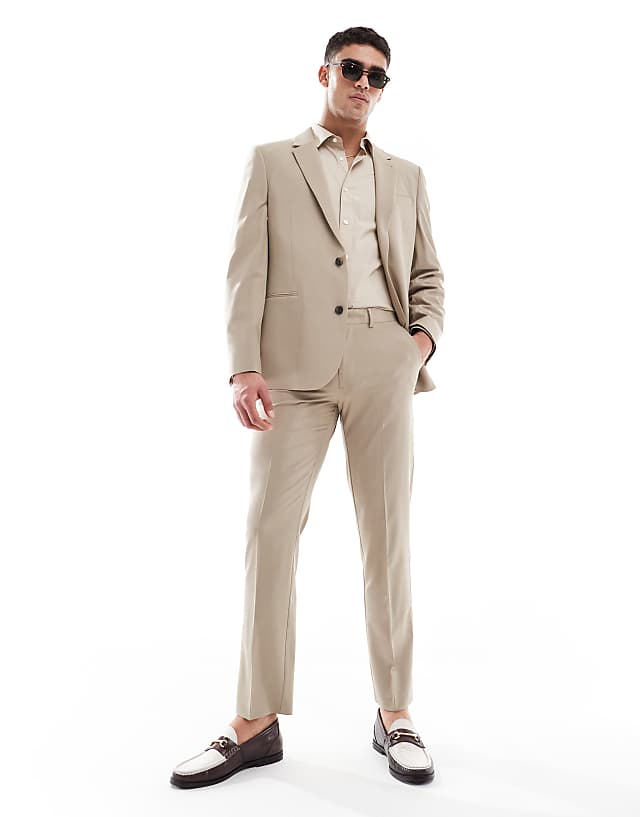 asos ASOS DESIGN washable slim suit with worsted wool in neutral