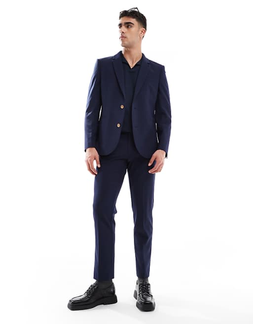 asos ASOS DESIGN washable slim suit with worsted wool in navy