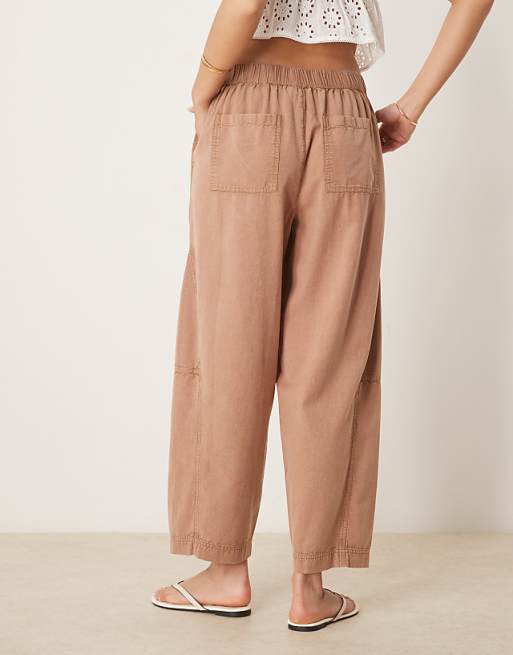 Asos ASOS DESIGN Washed Linen Cropped Trousers In Mocha