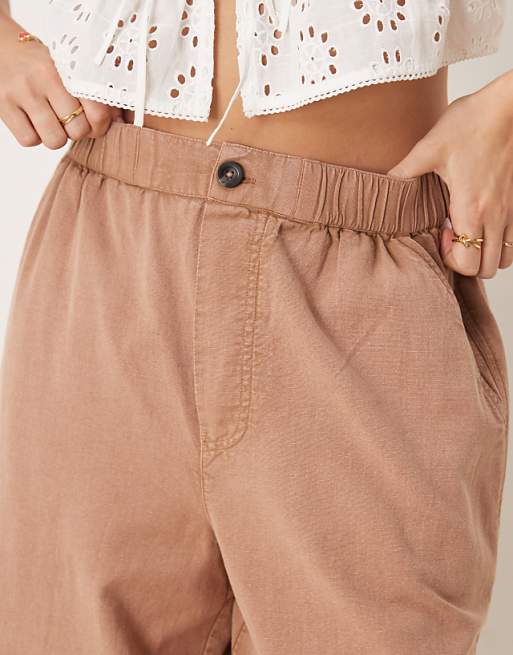 Asos ASOS DESIGN Washed Linen Cropped Trousers In Mocha