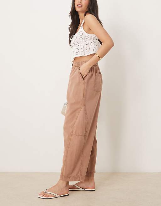 Asos ASOS DESIGN Washed Linen Cropped Trousers In Mocha
