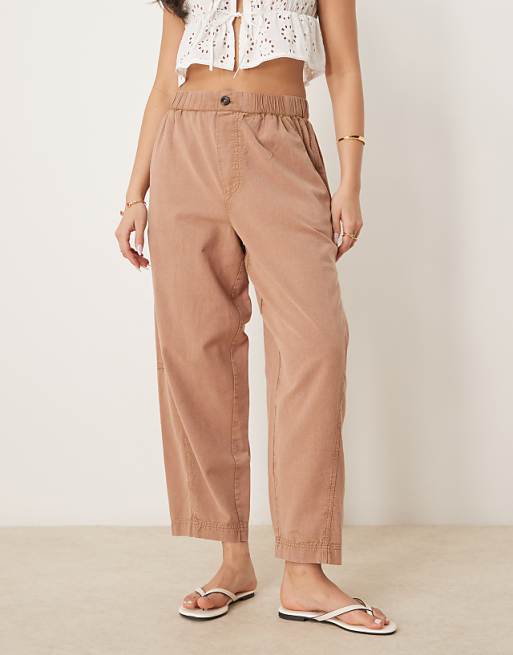 asos ASOS DESIGN washed linen cropped trousers in mocha