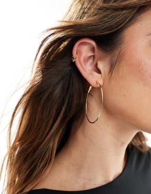 Asos ASOS DESIGN Waterproof Stainless Steel Hoop Earrings With Skinny Detail In Gold Tone