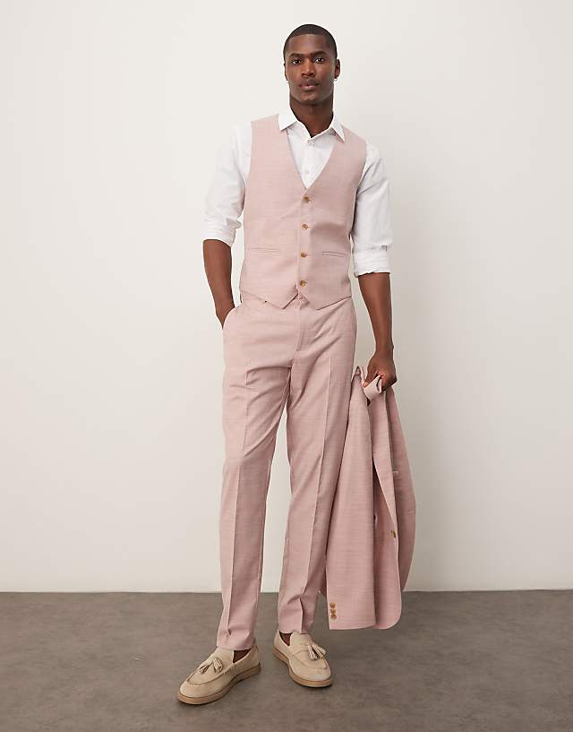 asos ASOS DESIGN wedding skinny suit in pink texture