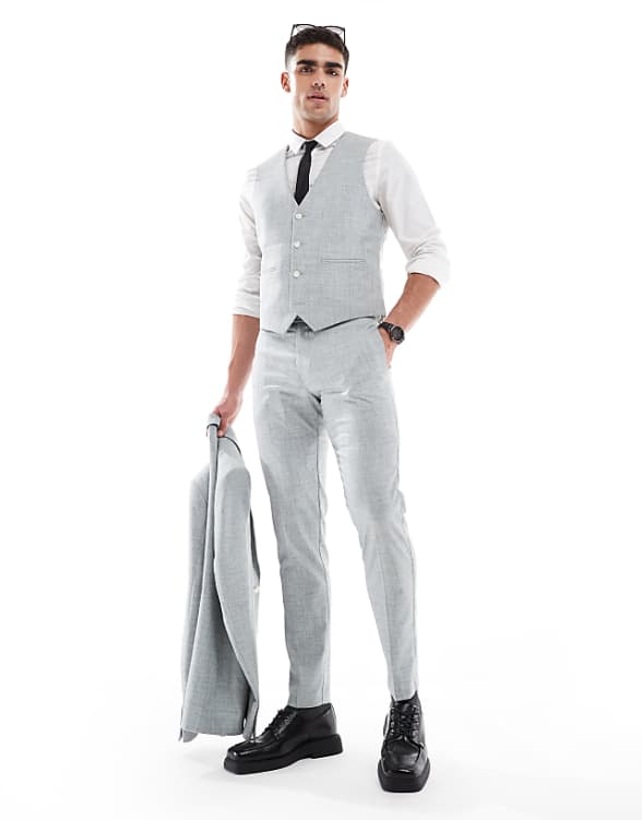 Asos ASOS DESIGN Wedding Skinny Suit In Sage Green Melange Texture