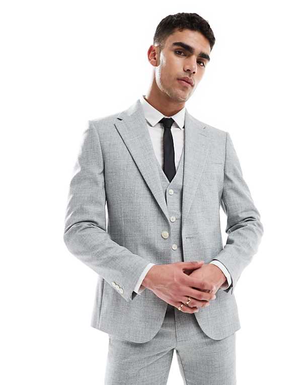 Asos ASOS DESIGN Wedding Skinny Suit In Sage Green Melange Texture