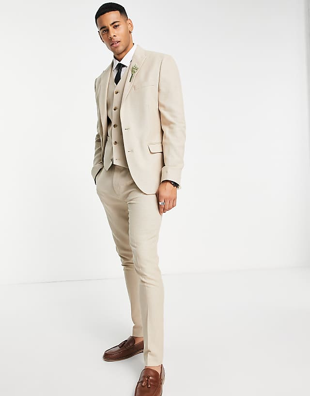 Asos ASOS DESIGN Wedding Skinny Suit Trousers In Beige