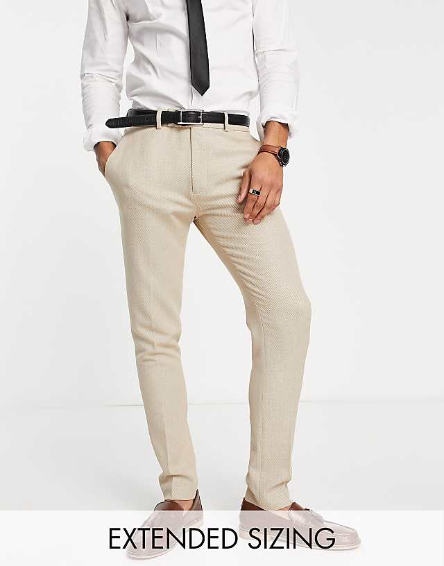 asos ASOS DESIGN wedding skinny suit trousers in beige