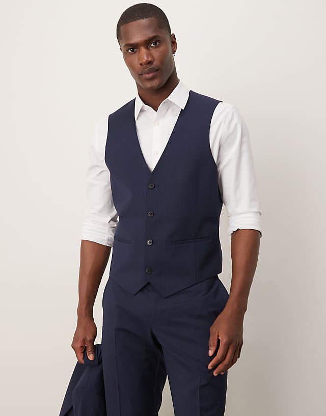 Asos ASOS DESIGN Wedding Slim Suit In Navy Pinstripe