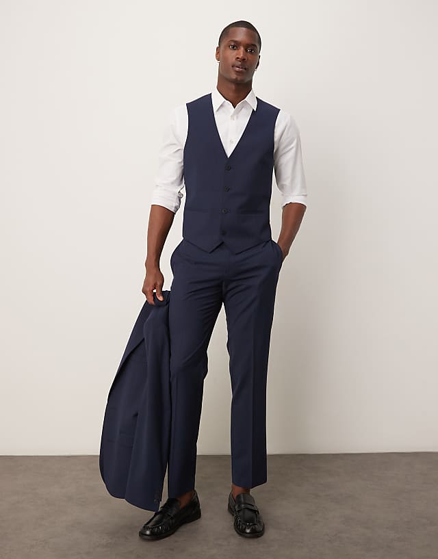 asos ASOS DESIGN wedding slim suit in navy pinstripe