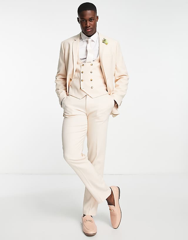 Asos ASOS DESIGN Wedding Slim Suit Jacket With Micro Texture In Stone