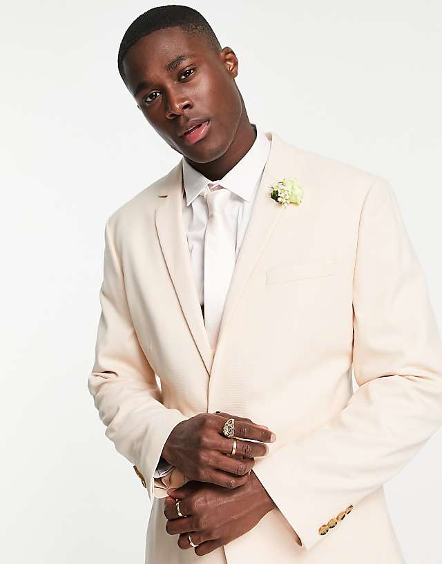 Asos ASOS DESIGN Wedding Slim Suit Jacket With Micro Texture In Stone
