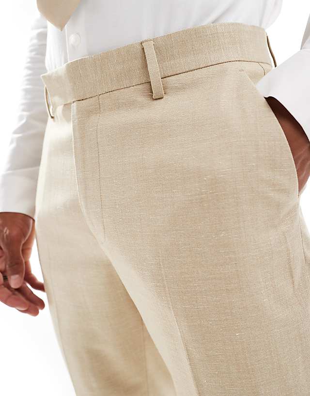 Asos ASOS DESIGN Wedding Slim Suit Trousers With Linen In Stone