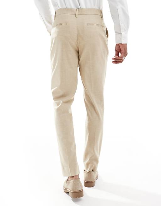 Asos ASOS DESIGN Wedding Slim Suit Trousers With Linen In Stone