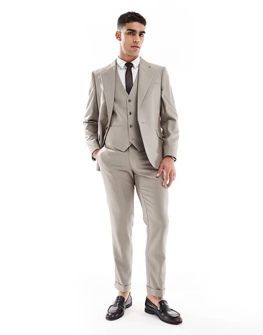 Asos ASOS DESIGN Wedding Wool Mix Slim Suit In Brown Herringbone